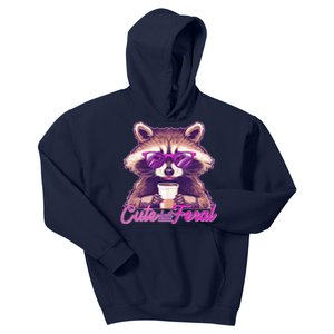 Funny Cute But Feral Coffee Raccoon Kids Hoodie