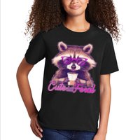Funny Cute But Feral Coffee Raccoon Kids T-Shirt