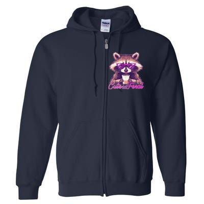 Funny Cute But Feral Coffee Raccoon Full Zip Hoodie