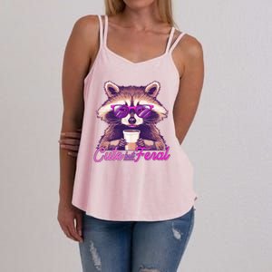 Funny Cute But Feral Coffee Raccoon Women's Strappy Tank