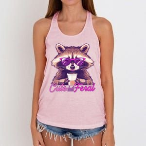 Funny Cute But Feral Coffee Raccoon Women's Knotted Racerback Tank