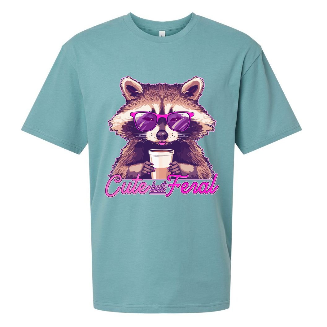 Funny Cute But Feral Coffee Raccoon Sueded Cloud Jersey T-Shirt
