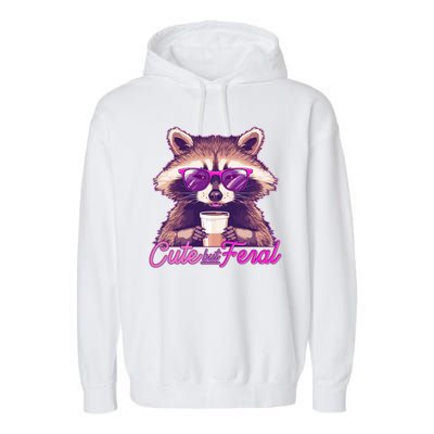 Funny Cute But Feral Coffee Raccoon Garment-Dyed Fleece Hoodie