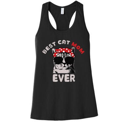 Funny Cat Best Cat Mom Ever Meow with my Cat Tee for   Women's Racerback Tank