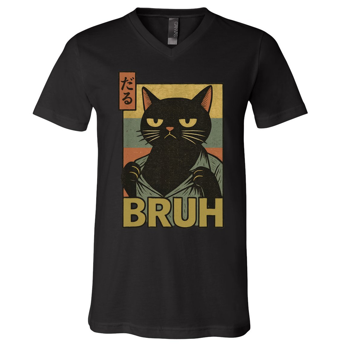 Funny Cat Bruh Meme Japanese Anime  V-Neck T-Shirt