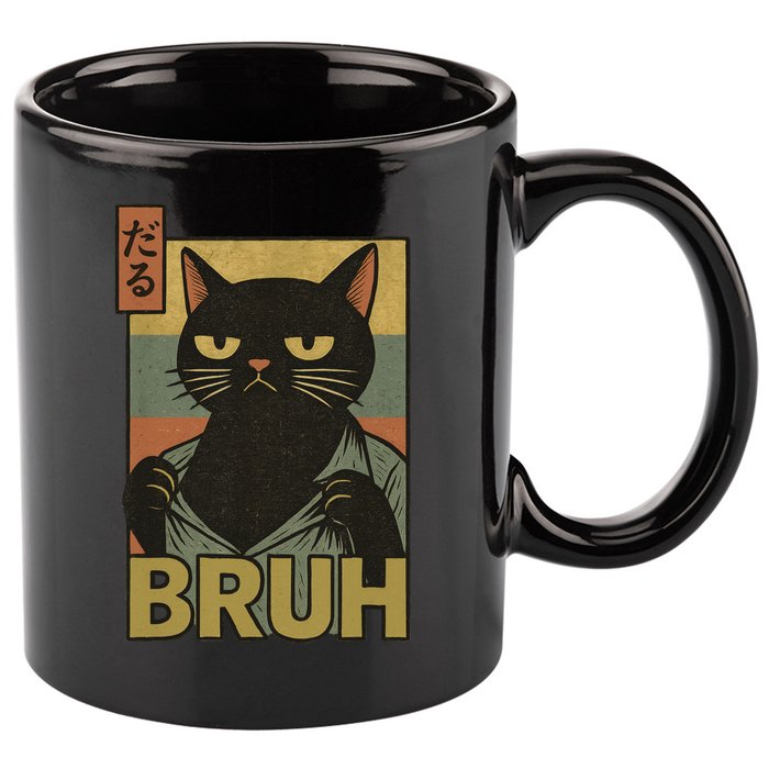 Funny Cat Bruh Meme Japanese Anime  11oz C Handle Ceramic Mug