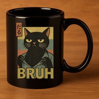 Funny Cat Bruh Meme Japanese Anime  11oz C Handle Ceramic Mug