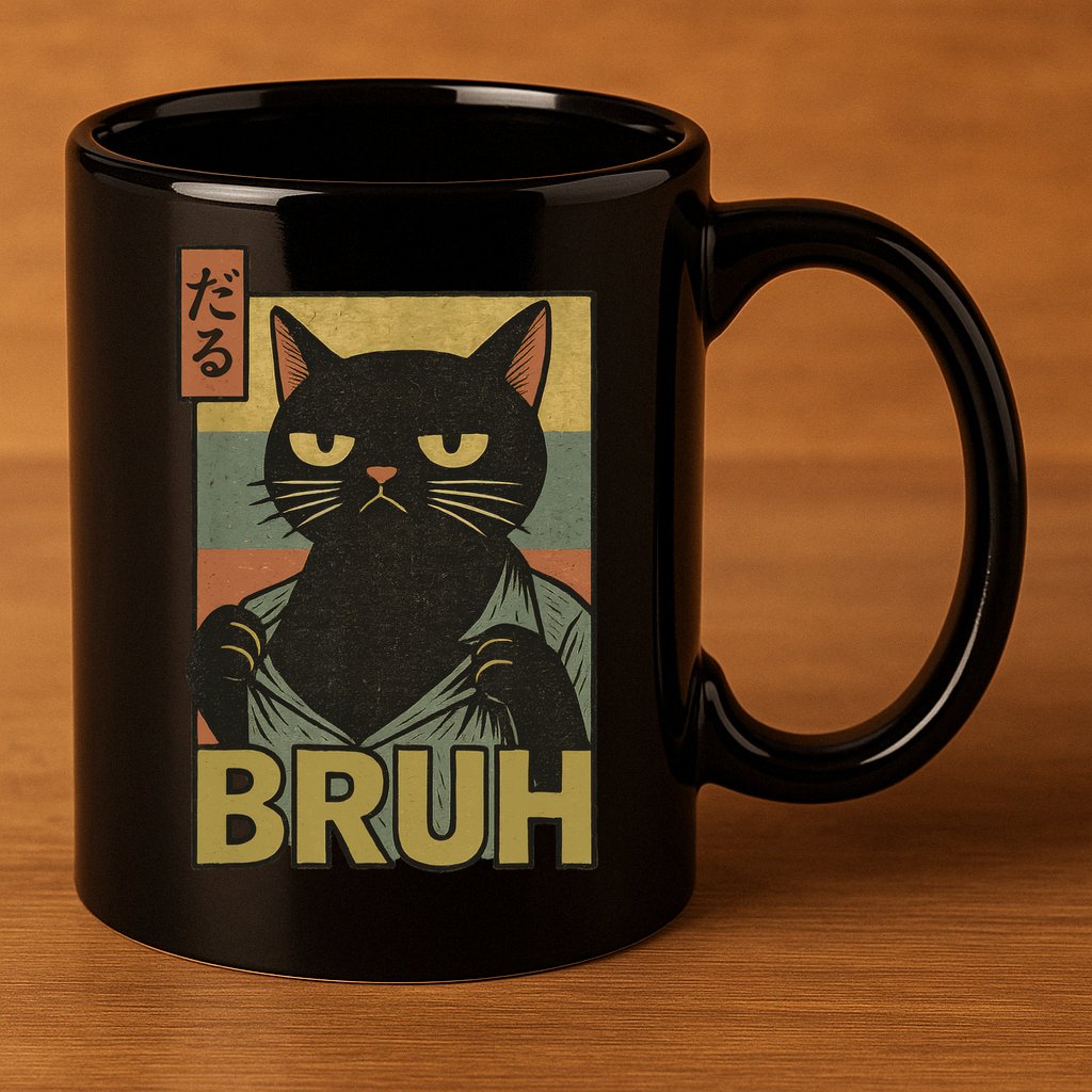 Funny Cat Bruh Meme Japanese Anime  11oz C Handle Ceramic Mug
