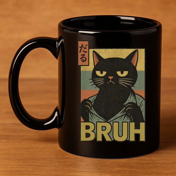 Funny Cat Bruh Meme Japanese Anime  11oz C Handle Ceramic Mug