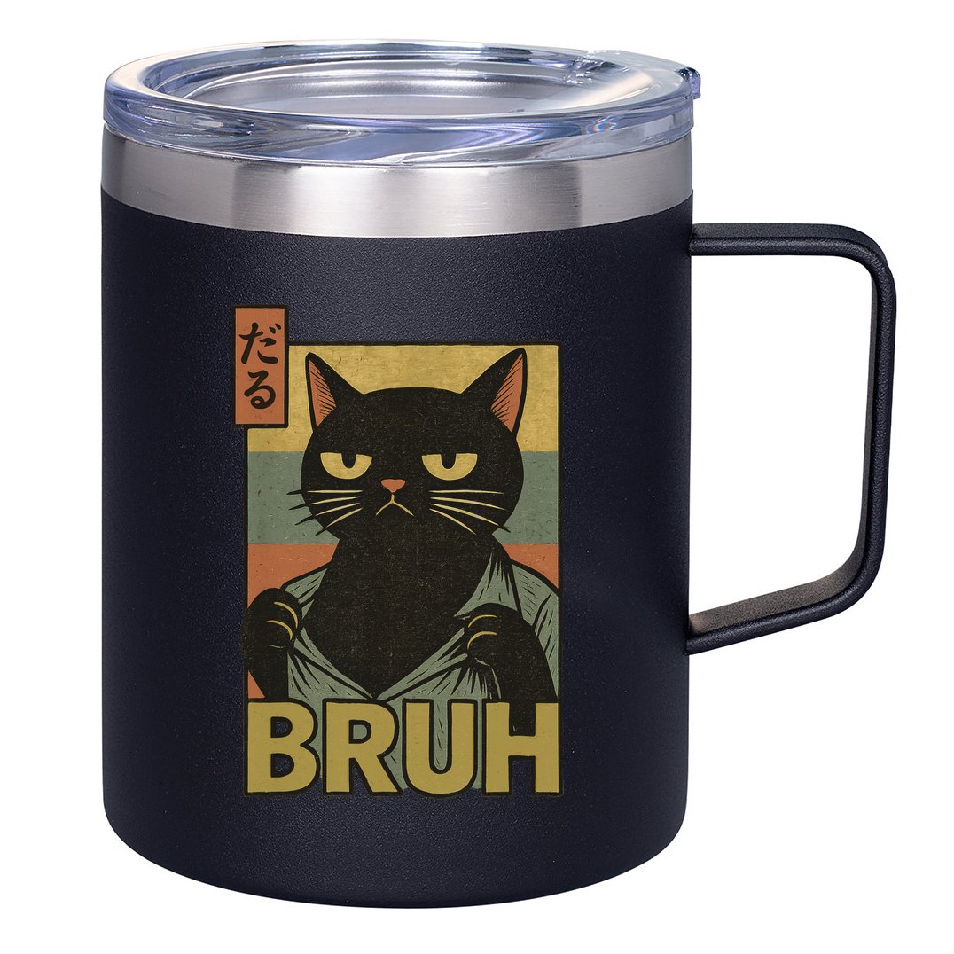 Funny Cat Bruh Meme Japanese Anime  12oz Stainless Steel Coffee Mug