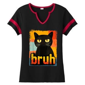 Funny Cat Bruh Meme Graphic Ladies Halftime Notch Neck Tee