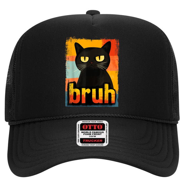 Funny Cat Bruh Meme Graphic High Crown Mesh Back Trucker Hat