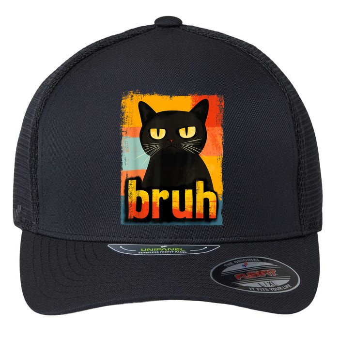 Funny Cat Bruh Meme Graphic Flexfit Unipanel Trucker Cap