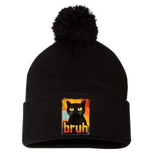 Funny Cat Bruh Meme Graphic Pom Pom 12in Knit Beanie