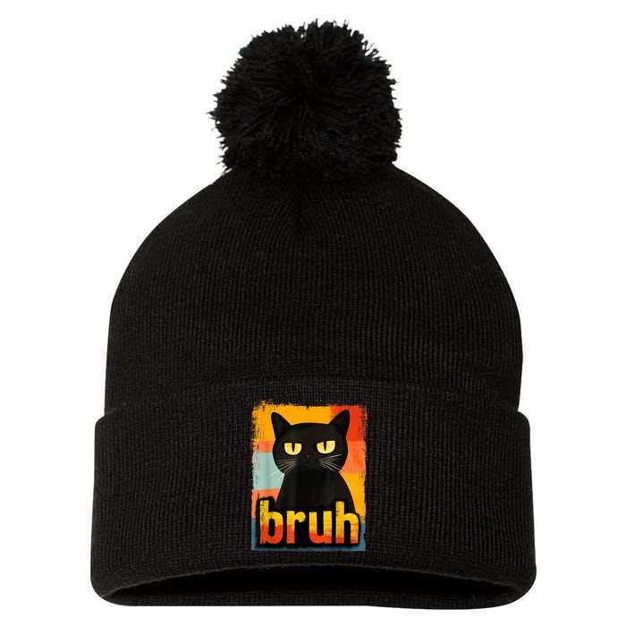 Funny Cat Bruh Meme Graphic Pom Pom 12in Knit Beanie