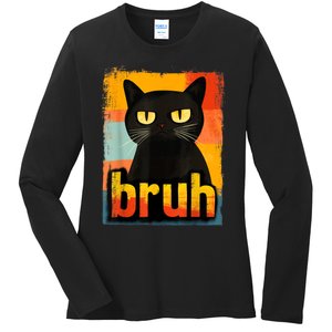 Funny Cat Bruh Meme Graphic Ladies Long Sleeve Shirt