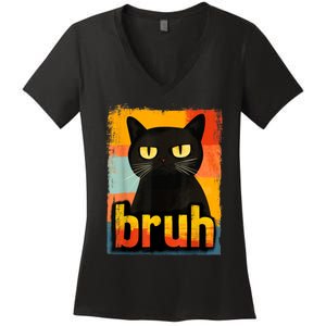 Funny Cat Bruh Meme Graphic Women's V-Neck T-Shirt