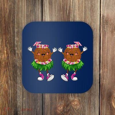 Funny Coconut Bra Hawaiian Tropical Beach Vibes Summer Girl Coaster
