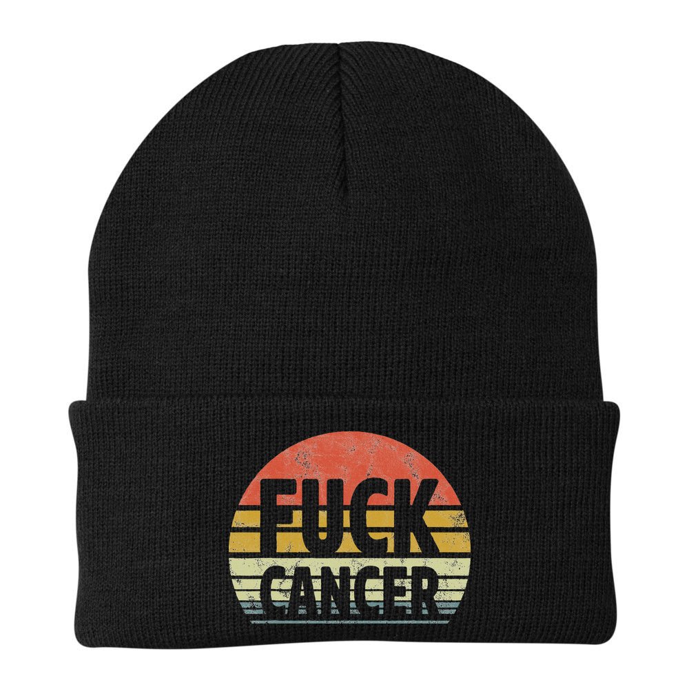 Fuck Cancer Breast Cancer Awareness Gift Retro Distressed Beanie