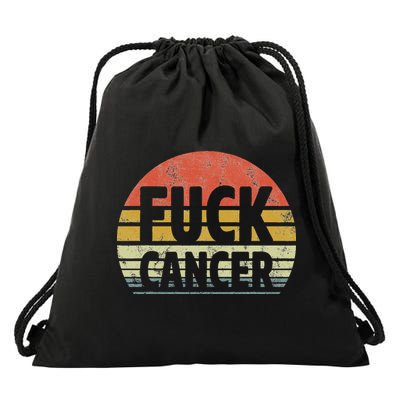 Fuck Cancer Breast Cancer Awareness Gift Retro Distressed Drawstring Bag