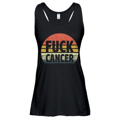 Fuck Cancer Breast Cancer Awareness Gift Retro Distressed Ladies Essential Flowy Tank