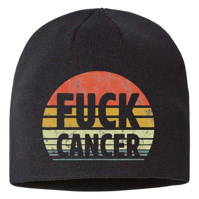 Fuck Cancer Breast Cancer Awareness Gift Retro Distressed Sustainable Beanie