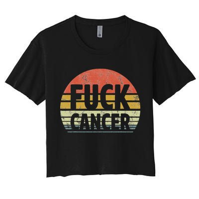 Fuck Cancer Breast Cancer Awareness Gift Retro Distressed Women's Crop Top Tee