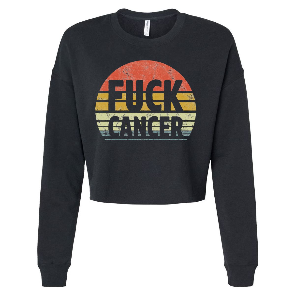 Fuck Cancer Breast Cancer Awareness Gift Retro Distressed Cropped Pullover Crew