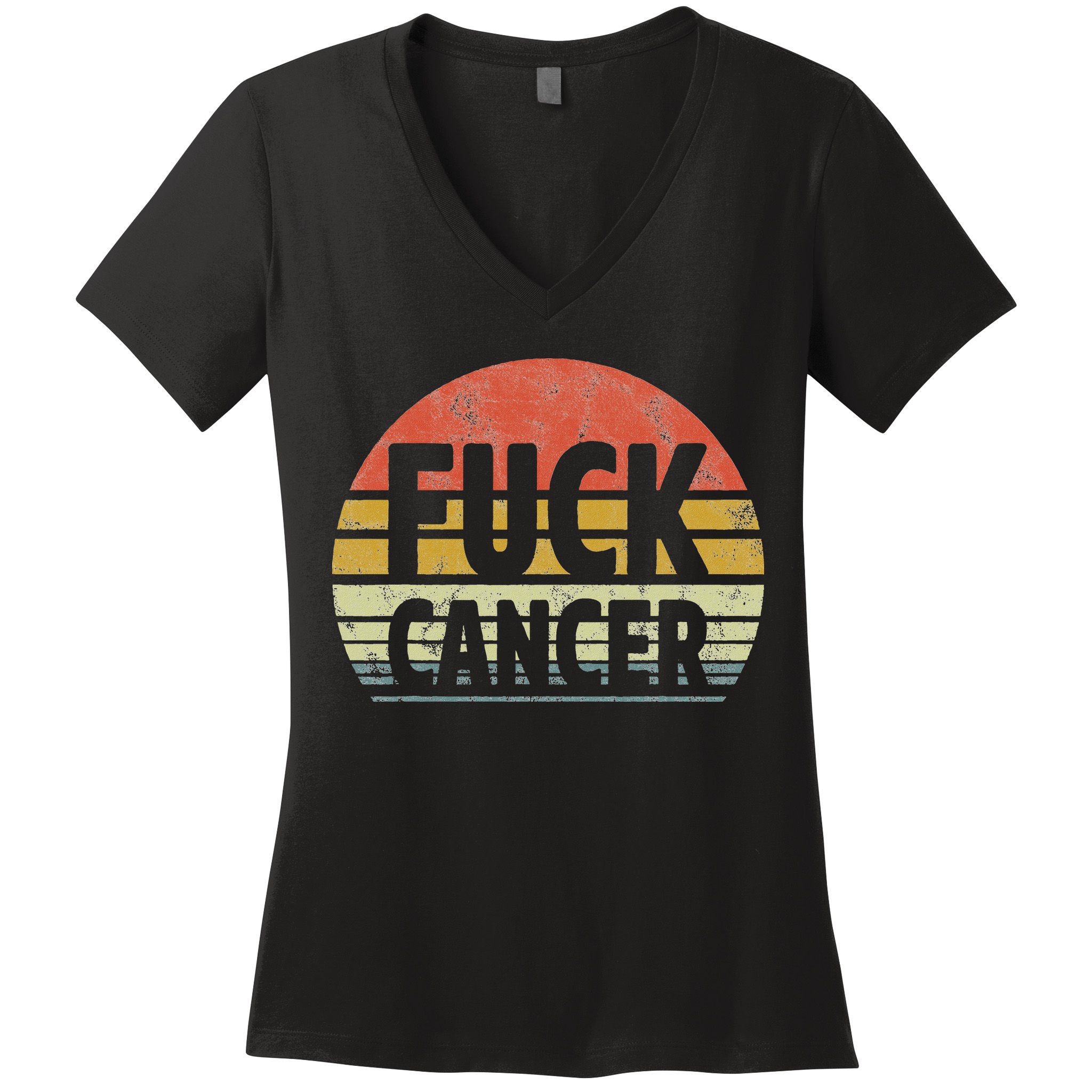 Fuck Cancer Breast Cancer Awareness Gift Retro Distressed Women's V-Neck T-Shirt
