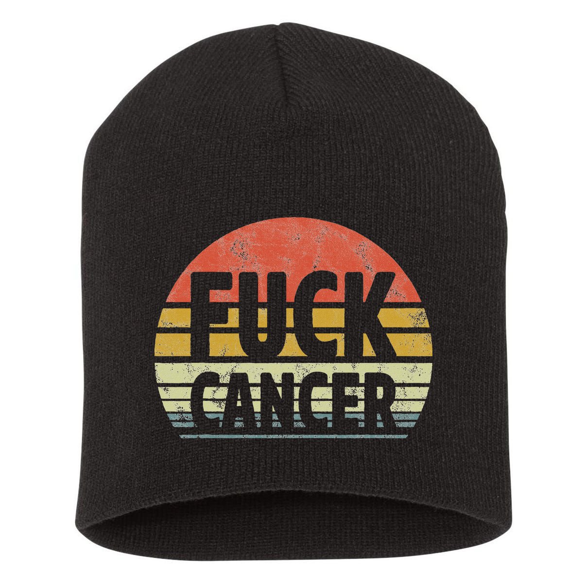 Fuck Cancer Breast Cancer Awareness Gift Retro Distressed Short Acrylic Beanie