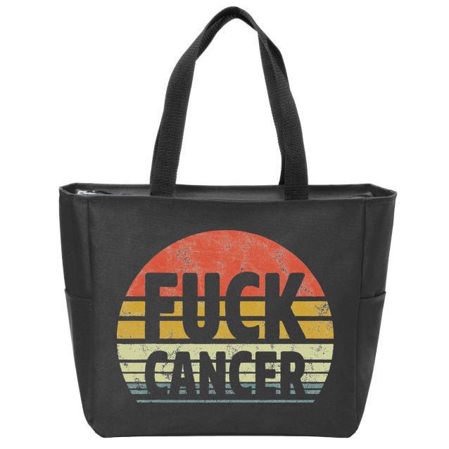 Fuck Cancer Breast Cancer Awareness Gift Retro Distressed Zip Tote Bag