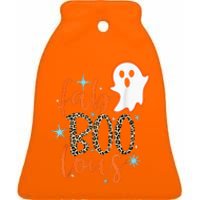 Funny Cute Boo Ghost Halloween FabBoo Lous Leopard Ceramic Bell Ornament