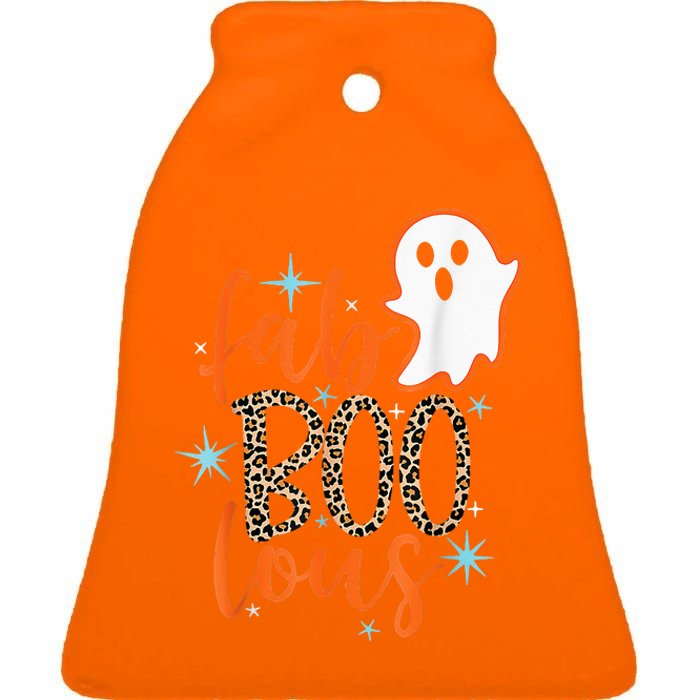 Funny Cute Boo Ghost Halloween FabBoo Lous Leopard Ceramic Bell Ornament