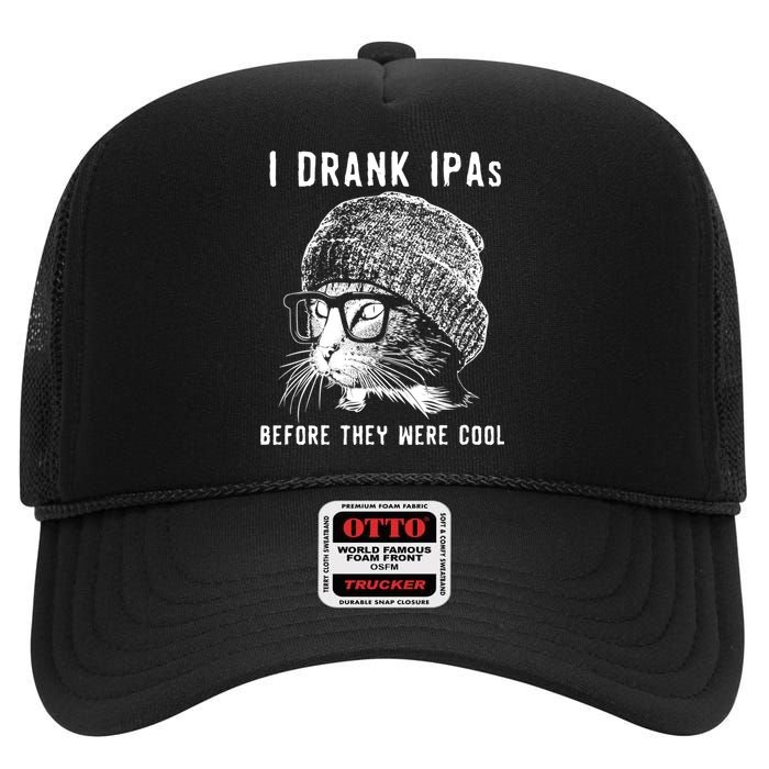 Funny Cat Beer IPA S For Women Funny Cat Lover Gift High Crown Mesh Back Trucker Hat