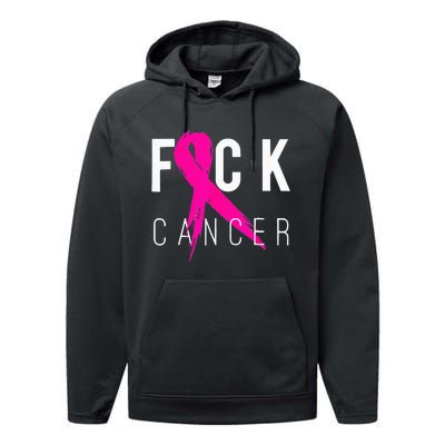 Fuck Cancer Breast Cancer Awareness Gift Retro Distressed Performance Fleece Hoodie