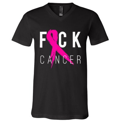 Fuck Cancer Breast Cancer Awareness Gift Retro Distressed V-Neck T-Shirt