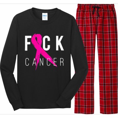 Fuck Cancer Breast Cancer Awareness Gift Retro Distressed Long Sleeve Pajama Set