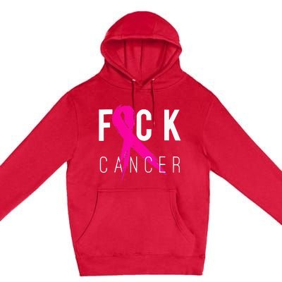 Fuck Cancer Breast Cancer Awareness Gift Retro Distressed Premium Pullover Hoodie