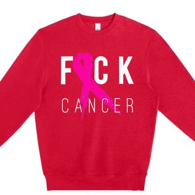 Fuck Cancer Breast Cancer Awareness Gift Retro Distressed Premium Crewneck Sweatshirt