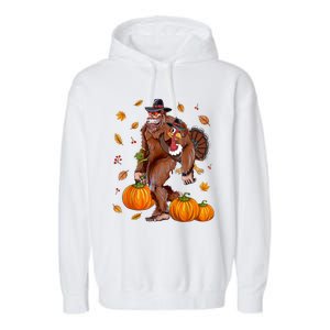 Funny Cute Bigfoot Sasquatch Turkey Pumpkin Happy Thanksgiving Day Garment-Dyed Fleece Hoodie