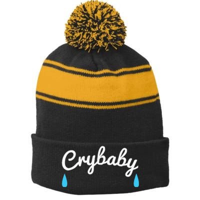 Funny Cry Baby Stripe Pom Pom Beanie