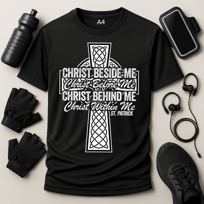Funny Christ Beside Me Christ Before Me Christ Behind Me Cooling Performance Crew T-Shirt