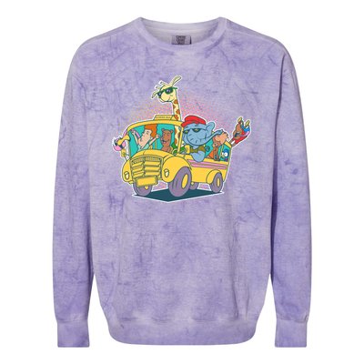 Funny Cool Back to School Animals School Bus Colorblast Crewneck Sweatshirt