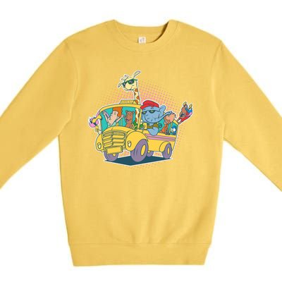 Funny Cool Back to School Animals School Bus Premium Crewneck Sweatshirt