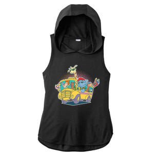 Funny Cool Back to School Animals School Bus Ladies PosiCharge Tri-Blend Wicking Draft Hoodie Tank