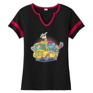 Funny Cool Back to School Animals School Bus Ladies Halftime Notch Neck Tee