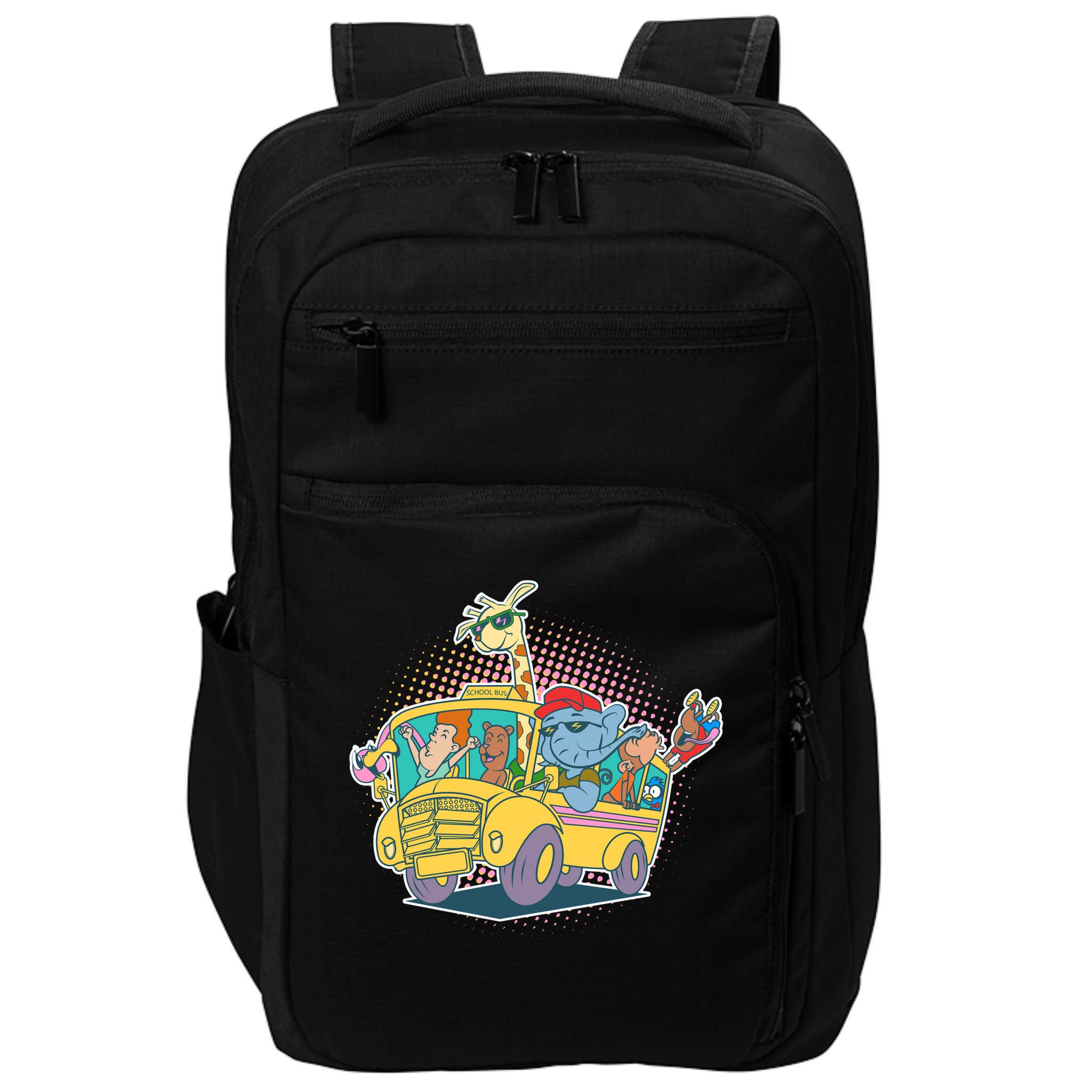 Funny Cool Back to School Animals School Bus Impact Tech Backpack