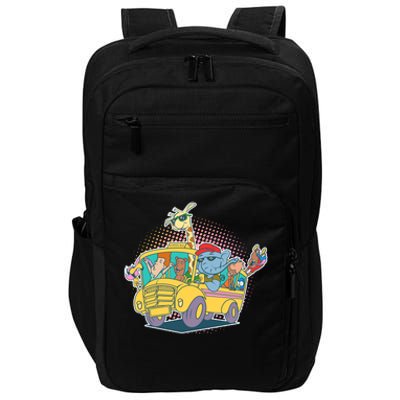 Funny Cool Back to School Animals School Bus Impact Tech Backpack