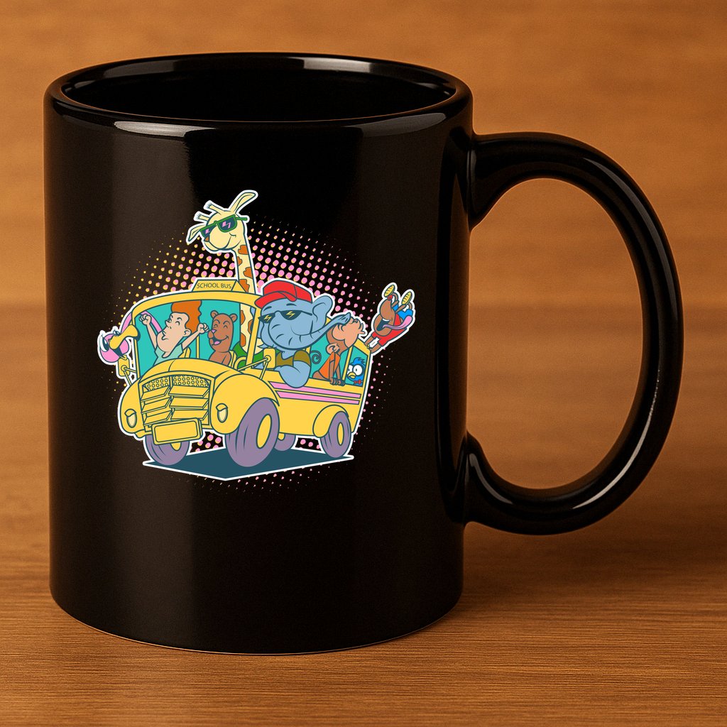 Funny Cool Back to School Animals School Bus 11oz C Handle Ceramic Mug