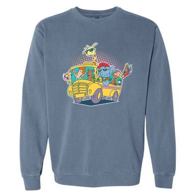 Funny Cool Back to School Animals School Bus Garment-Dyed Sweatshirt